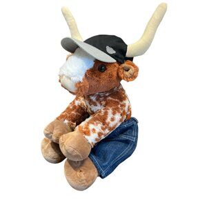 BUILD A BEAR BAB Longhorn Cow Plush Beating Heart with Jeans and Ball Cap